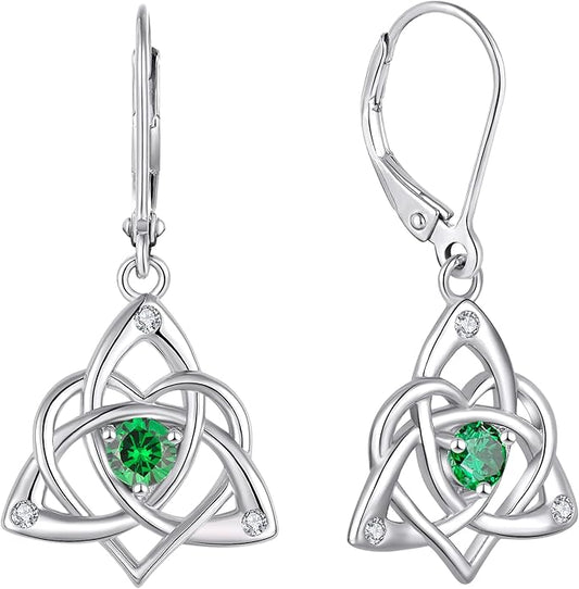 Starchenie Celtic Knot Dangle Earrings Sterling Silver Trinity Love Knot Leverback Earrings Gemstones Jewelry for Women