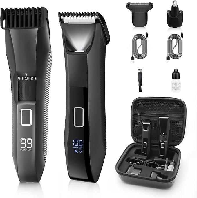 Manscape 4-in-1 Men's Body & Beard Trimmer - Groin, Pubic, and Ball Hair Shaver with No-Nick Technology, 20-Length Adjustable Beard Styler, Nose Trimmer, IPX7 Waterproof, LED Display, Travel Case