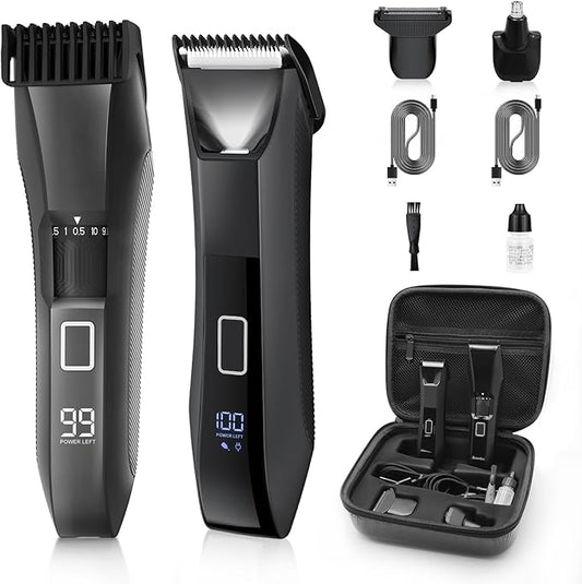 Manscape 4-in-1 Men's Body & Beard Trimmer - Groin, Pubic, and Ball Hair Shaver with No-Nick Technology, 20-Length Adjustable Beard Styler, Nose Trimmer, IPX7 Waterproof, LED Display, Travel Case