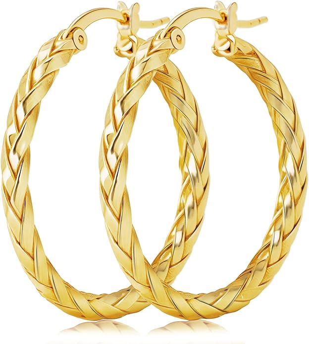 14K Gold Earrings for Women Weave Design 14K Gold Hoop Earrings Classic & Timeless Everyday Luxury Earring Mother’s Day Gifts
