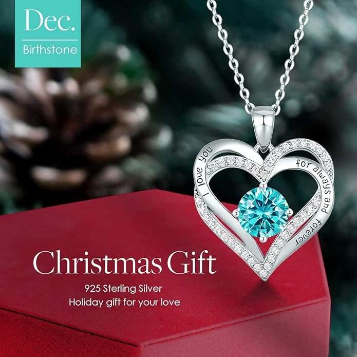 CDE Forever Love Heart Necklaces for Women, Wedding Anniversary, Birthday Mothers Day Christmas Day Gifts for Mom, Mother, Wife, friend, S925 Silver Jewelry with Birthstone Pendant