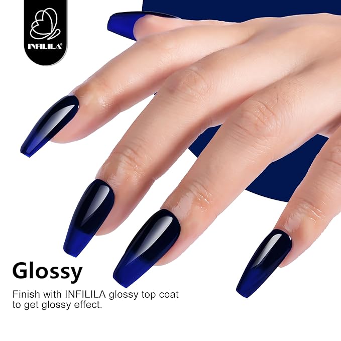 NXJ INFILILA Blue Gel Nail Polish, One-Stroke Coloring Dark Blue UV LED Gel Polish 15ml 0.51oz, Hema Free Royal Navy Deep Color Gift for Nail Art Manicure DIY for Women Girls SQ259