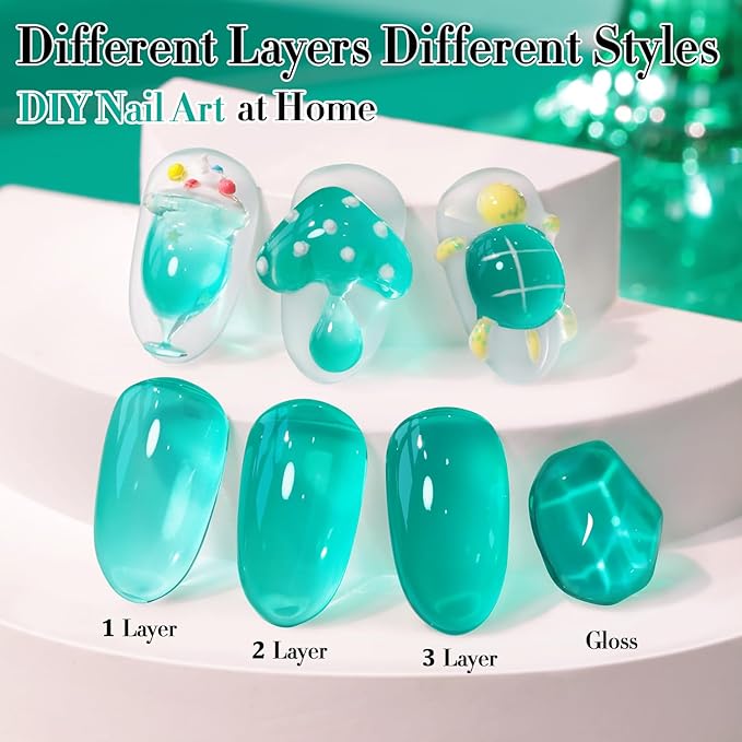 Double Rhythm 0.5 Oz Jelly Gel Polish Same Color Same Bottle Sheer Neutral Natural Light Milky Pastel 15ML Translucent Polish Art DIY at Home (Teal-A1636)
