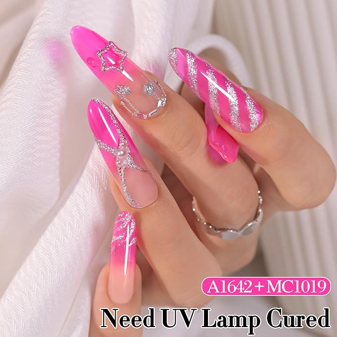 Double Rhythm 0.5 Oz Jelly Gel Polish Same Color Same Bottle Sheer Neutral Natural Light Milky Pastel 15ML Translucent Polish Art DIY at Home (Neon Pink-A1642)