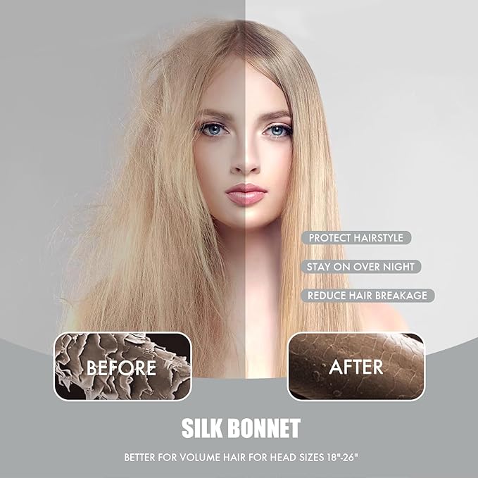 Silk Bonnet for Sleeping Women, Adjustable Soft Satin Lined Bonnet with Tie Band, Double Layer Sleep Night Cap