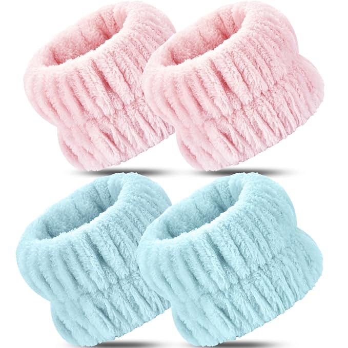 Darfukei Wrist Bands for Washing Face, 4pcs Spa Face Washing Wristbands, Microfiber Arm Wrist Towels, Absorbent Wash Wristbands for Woman Men, Prevent Water from Spilling Down Your Arms