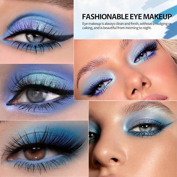 9-Color Blue Eyeshadow Palette – Matte, Shimmer & Glitter High-Pigment Eye Makeup, Waterproof Long-Lasting Blendable Navy, Aqua, Teal & Silver Shades for Bold, Creative & Mermaid Looks