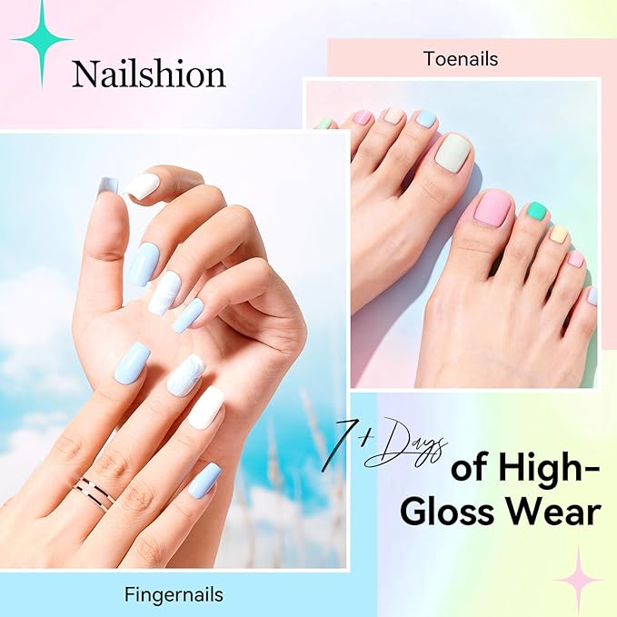 Nailshion Pastel Nail Polish Set-16 Colors Macaron Pink Blue Yellow Nude Pink Purple Air Dry Nail Polish Set with Base Top Coat & Remover Pads,Vegan, Non-gel Air Dry DIY Nail Art Salon Gift for Women