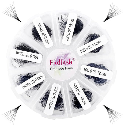Lash Extension 1000 Fans/Tray Mixed Premade Fans Eyelash Extensions D Curl Promades Eyelash Volume Lash Extensions Loose Fans Pre Made Volume Lashes Pointed Base (10D-0.07D, 11-18mm)