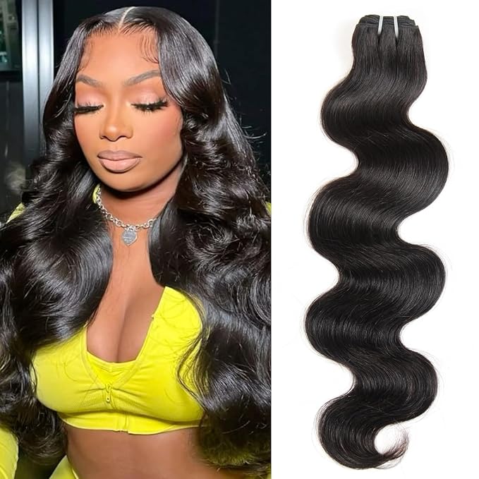 Human Hair Bundles 18 Inch 1 Bundle 12A Body Wave Bundles Human Hair 100% Unprocessed Brazilian Virgin Hair Weave Single Human Hair Bundles Natural Black Color (18 Inch)