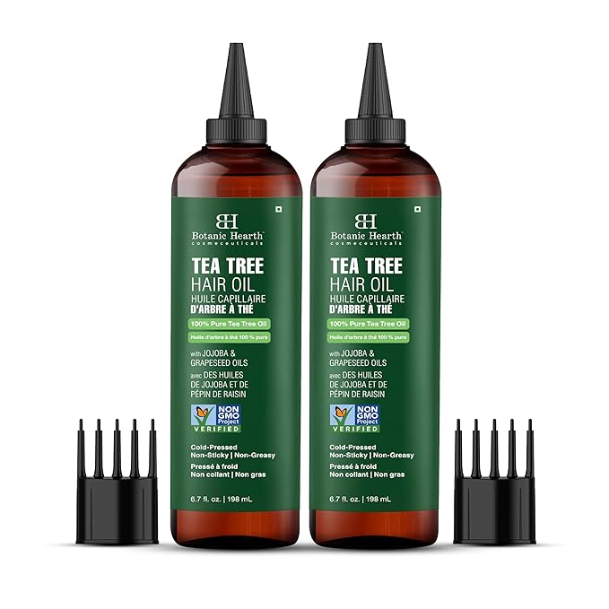Botanic Hearth Hair Oil for Hair Growth & Hair Relaxer | Strengthening Dry, Frizzy, Damaged Hair & Scalp Treatment | Tea Tree Hair Oil – 6.7 Fl Oz (2 Pack)