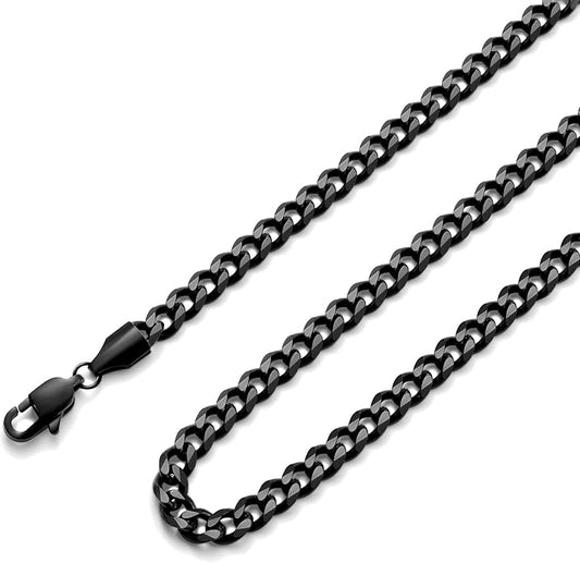Fiusem 3.5mm Cuban Link Chains for Men, Silver Tone/Black/14K Gold Plated Stainless Steel Necklace Chain, Mens Necklace 16, 18, 20, 22, 24, 26, 28 Inch