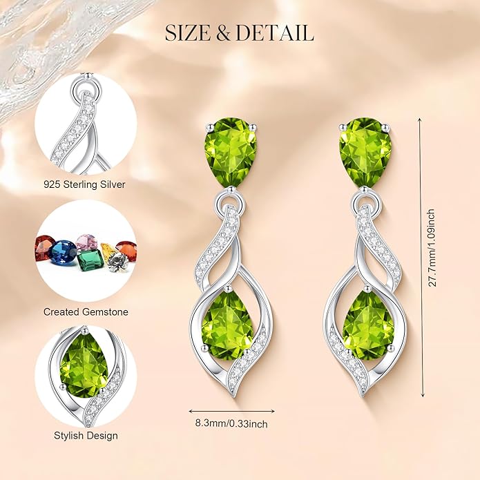 FANCIME Gift for Women Birthstone Earrings for Her Teardrop Birthstone Earrings S925 Sterling Silver infinity Love Birthday Gifts for Mom Women