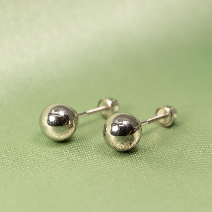 14k Real White Gold Ball Stud Earrings for Women & Men (2mm-8mm Diameter) - Real 14k Gold, Secure Screw Back Design