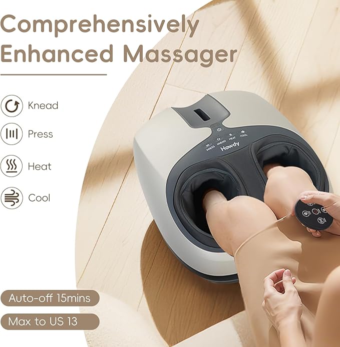Howdy Shiatsu Foot Massager with Heat and Cold, 2026 Upgraded Adjustable Intensity & 30% Larger Heat Area, Relief for Plantar Fasciitis Neuropathy, Remote Control, Fits Size 13, Gift for Women Men