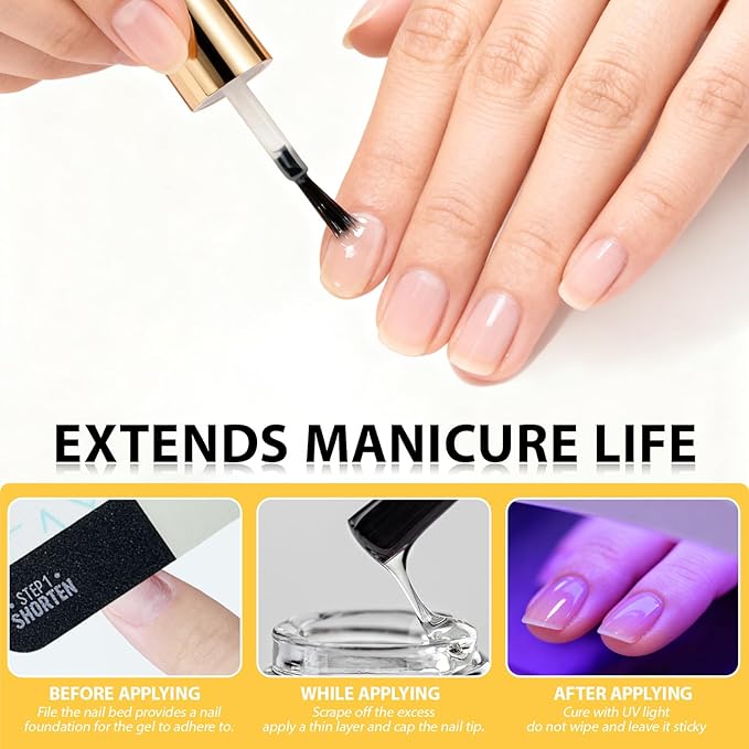 Karroy Gel Nail Polish Base Coat, Ultra Adhesive Clear Foundation Gel Long-lasting Soak-off, UV/LED Nail Lamp Cured, Nail Art DIY for Home & Salons, 1PC 18ml