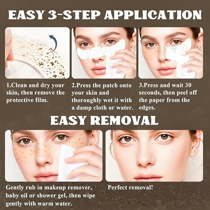 Aarovibe Gold Glitter Freckles Face Tattoo, 6pcs Fake Tattoos Sparkle Face Glitter, Waterproof Freckles Makeup Patches, Long-Lasting Sparkle for Festival Rave Concert Party Cosmetic Accessorie