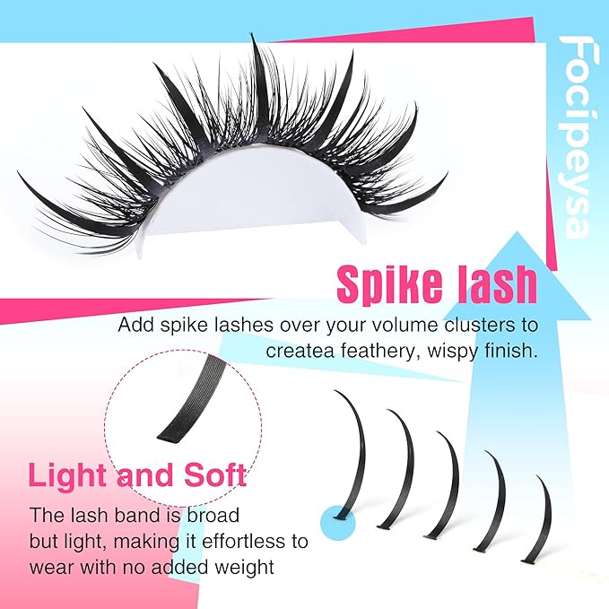 Focipeysa Spike Lash Clusters with Bottom Lashes 11-21mm Individual Lash Extensions Manga Premade Fan Eyelashes Extensions Wispy Eyelashes Extension Cluster DIY Wispy Lash