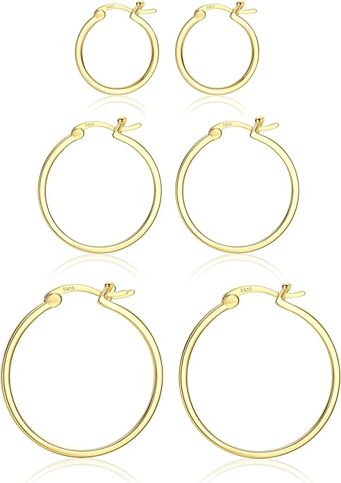 Hayoso 18K Gold Plated Hoop Earrings - 925 Sterling Silver Hoop Earrings Womens Hypoallergenic Hoops | Square Tube Hoop Earrings for Women 15mm/20mm/30mm/40mm