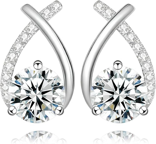 Tunzug Moissanite Stud Earrings D Color VVS1 Moissanite Earrings 925 Sterling Silver 18K Gold Plated Friction Flat Bottom Mermaid Tail Earrings for Women
