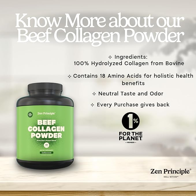 Zen Principle Grass-Fed Agglomerated Collagen Peptides 5 lb. Anti-Aging Hydrolyzed Protein Powder for Healthy Hair, Skin & Joints. Paleo and Keto Friendly, GMO and Gluten Free, Pasture-Raised Bovine.