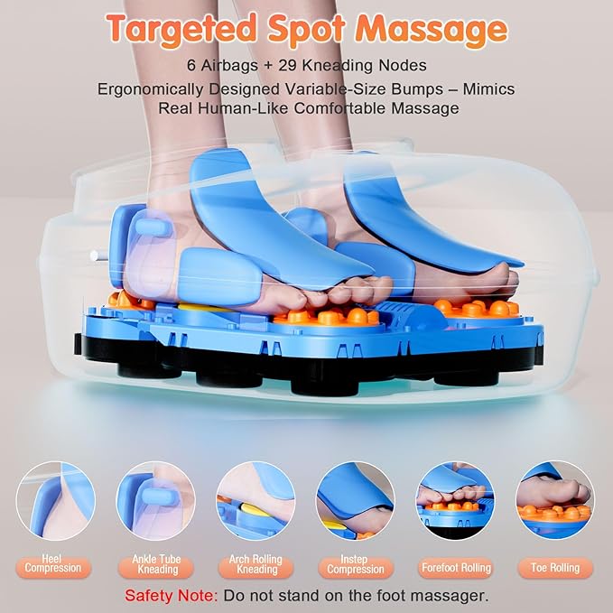 POGGT Foot Massager Machine with Heat, Upgrade 6 Airbags 29 Nodes Deep Rolling, Compression, Ankle Kneading, Shiatsu Foot Massager for Neuropathy Plantar Fasciitis, Gifts for Men Women Fits Up to 13"