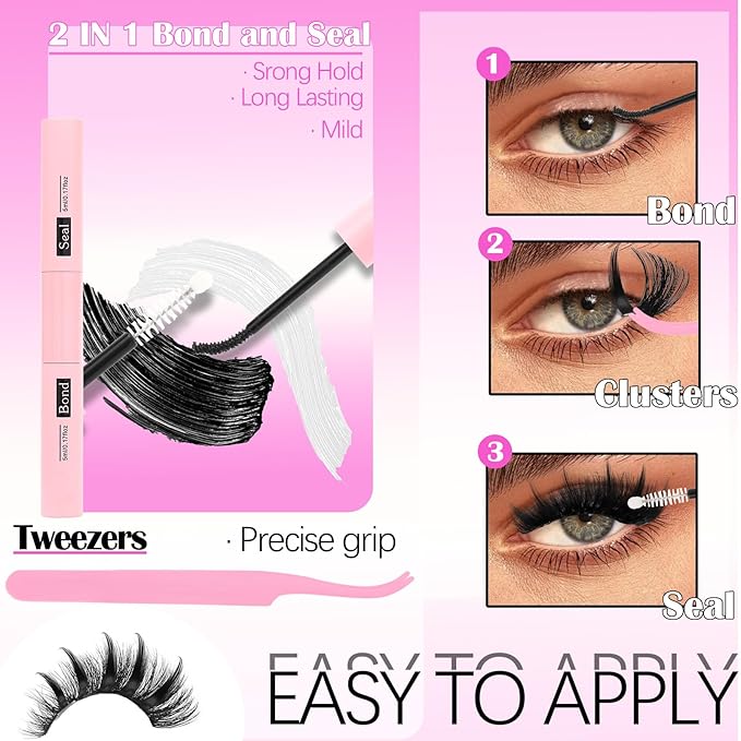 YIDUO 100D Volume Lash Clusters Kit with Long 14-16mm Lashes Spikes+Bottom Clusters Eyelash Extension Kit Thick 248Pcs D-curly Wispy Individual Lash Extensions Kit DIY Spiky Lash Bond and Seal