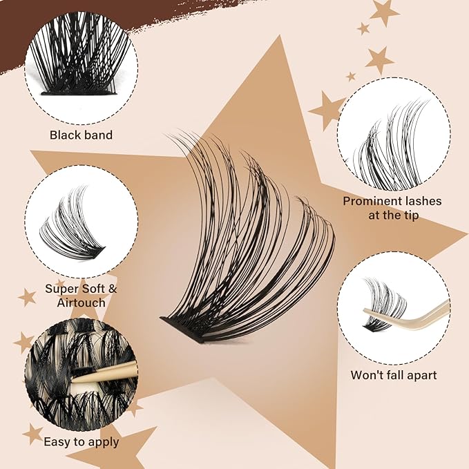 DIY Lash Extension Kit 60D+80D JMS&JMS Lash Clusters Kit D Curl 9-16MIX Individual Lashes Kit Waterproof Eyelash Extension Kit with Lash Bond and Seal Lash Applicator Tool Fluffy Cluster Lashes Kit