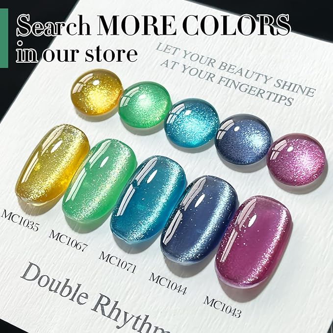 Double Rhythm Jelly Glass Cat Eye Gel Polish with Magnet 15ML Holographic Glitter Shimmer Translucent Sheer Color Magnetic Gel Polish Salon DIY at Home (Spring Green-MC1067)