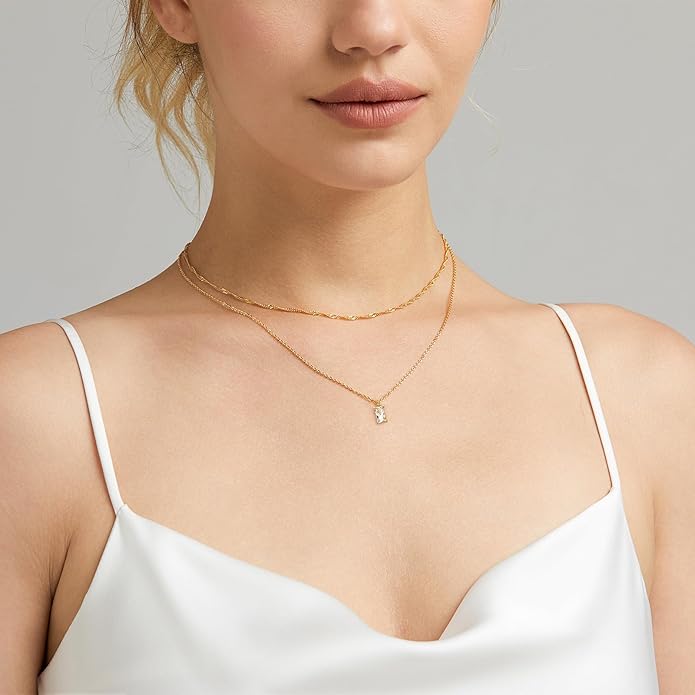 Luxval Diamond Pendant Gold Necklace for Women，Dainty 18k Gold Plated Choker Necklaces Simple Gold Jewelry Gifts for Women Girls