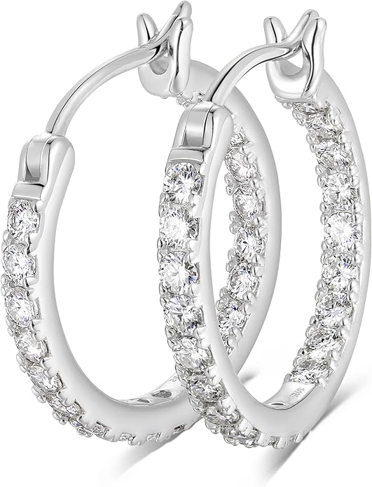 Wyyxl Womens Diamond Hoop Earrings, 20/25/30mm Small Hoop Sterling Silver Based Hypoallergenic Huggie Stud, Sparkle Moissanite 5a Cubic Zirconia Earings Jewelry for Woman Daily Party Wear