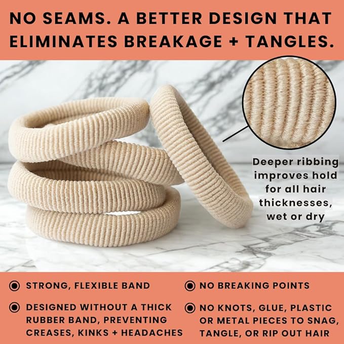 Soft Elastic Hair Ties | No Damage Hair Ties for Thick Hair | Seamless, Non-Slip, Comfortable & Durable Elastic Hair Bands for Women's Hair | Unbreakable & Stretchy Pack of 5 Blonde