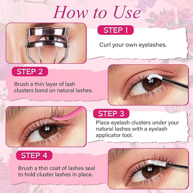 PRO LASHBEAUTY Natural Lash Clusters Kit Wispy Lash Clusters Invisible Band with Clear Lash Bond and Seal Lash Tweezer Lash Remover Eyelash Clusters Kit Waterproof Easy to Apply (Zora,8-16mix)
