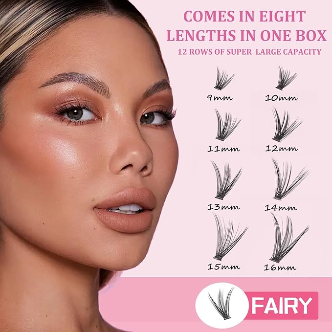 ISOOLU Fairy Lash Clusters Manga Individual Lashes C Curl Wispy Eyelash Clusters WideSpan Eyelash Extension Kit with Lash Bond and Seal Wet-Look Spiky Cluster Lashes (40D 240pcs)