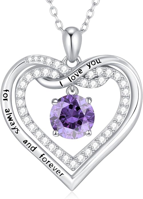 G&GEMSJEW Infinity Heart Birthstone Necklaces for Women, 925 Sterling Silver Jewelry, Pendant Heart Necklaces Birthday Anniversary Christmas Gift for Women Wife Mom Girlfriend Lady