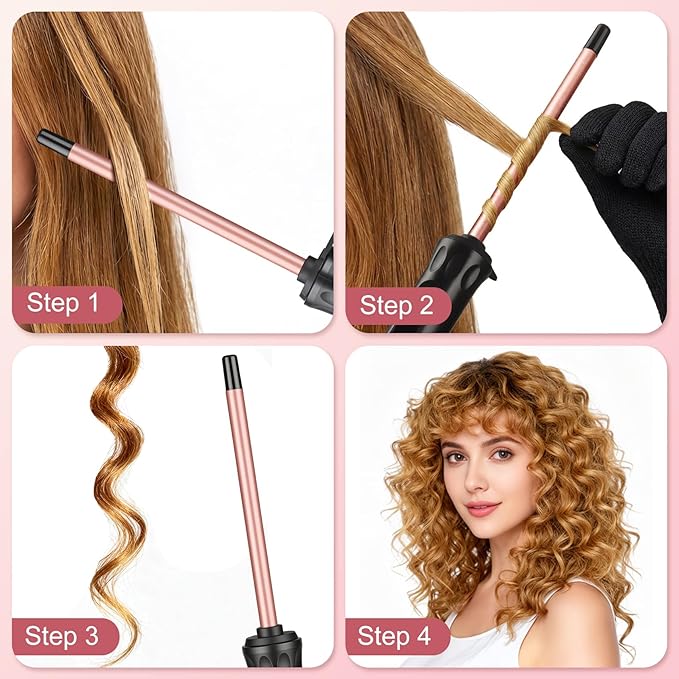 3/8 Inch Curling Iron Wand for Long Short Hair, Small Ceramic Barrel Hair Curler with Adjustable Temperature, 9mm Mini Curling Irons for Springy Spiral Tight Curls, Dual Voltage