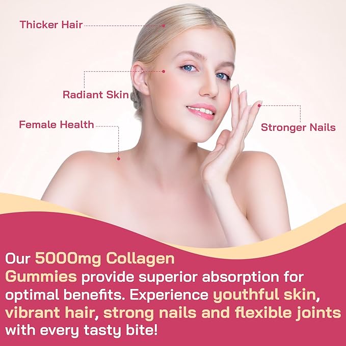 Collagen Gummies for Women, Hydrolyzed Collagen Peptides Type I, II, III, V, X, 0 Sugar, Collagen Gummies for Skin, Wrinkles, Hair, Nails, Digestive, Immune Health, 180 Collagen for Women Gummies