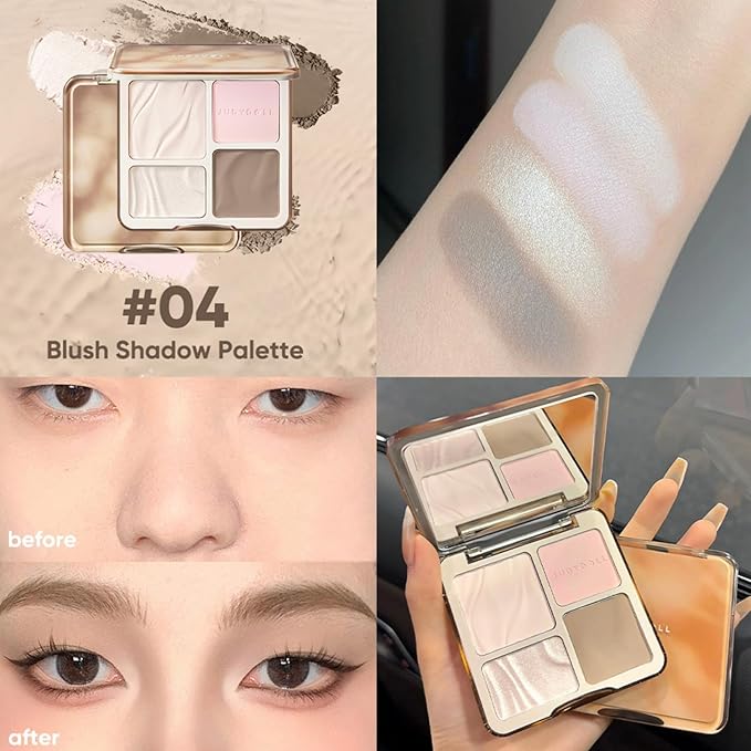 JUDYDOLL Highlight & Contour Palette, All-in-One Matte Highlighter Contour Compact, Blendable Face Makeup for Beginners, for All Skin Tones (04 Blush Shadow Palette)