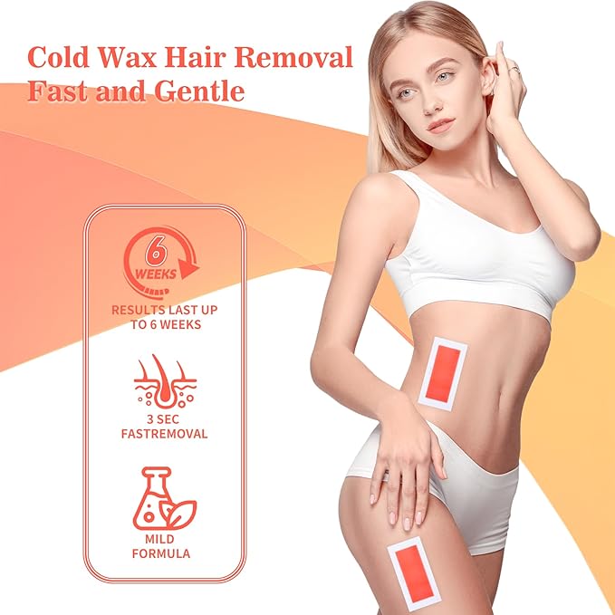 Wax Strips for Hair Removal, Facial & Body Waxing Kit for Women, Hypoallergenic Cold Wax for Face & Sensitive Skin, No-Heat for Bikini, Arms & Legs
