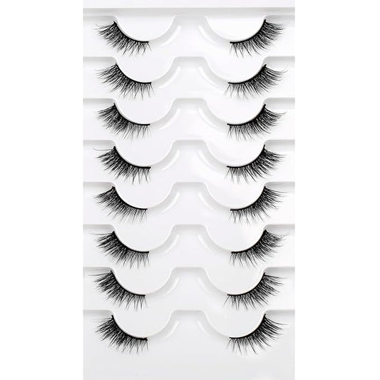 Half Lashes Strips False Eyelashes Fairy Natural Lashes Cat Eye Look Wispy Short Band 3/4 Lashes 8 Pairs Pack Fluffy Volume Small Accent Lash Fake Eyelashes 3D Faux Mink Lashes Extensions