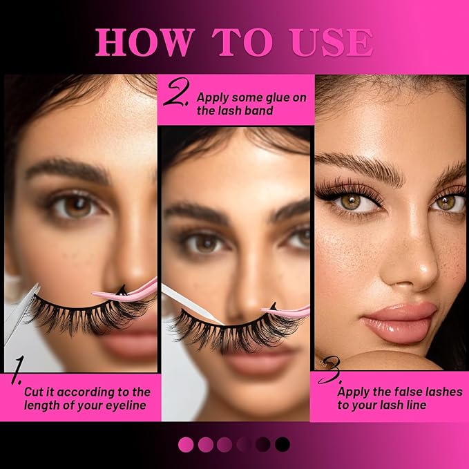 Veleasha Lashes Wispy False Eyelashes 100% Handmade Eyelashes Natural Look Fake Lashes Lightweight Lashes with Soft Cotton Band 5 Pairs Pack (G2-Black Cotton Band)