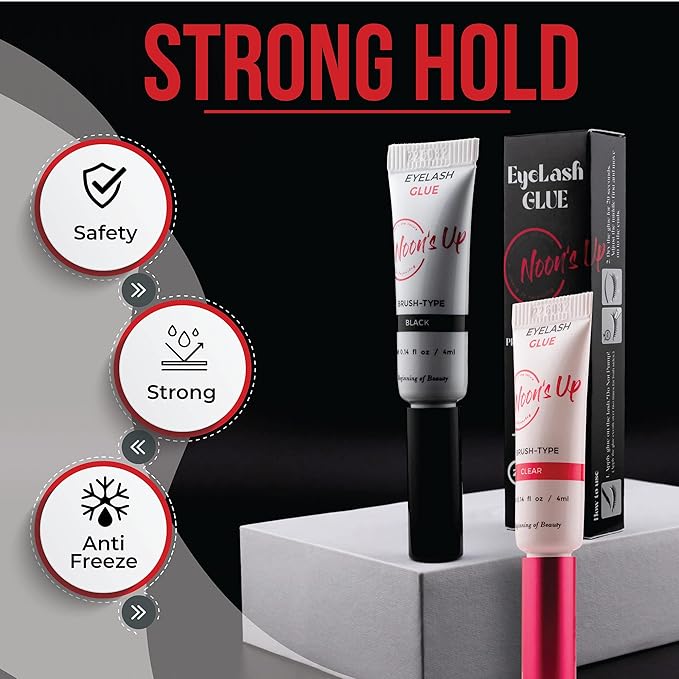 NOON'S UP Black Eyelash Glue - Super Strong Hold, Waterproof, Hypoallergenic Adhesive for Sensitive Eyes (0.14 Fl. Oz.)