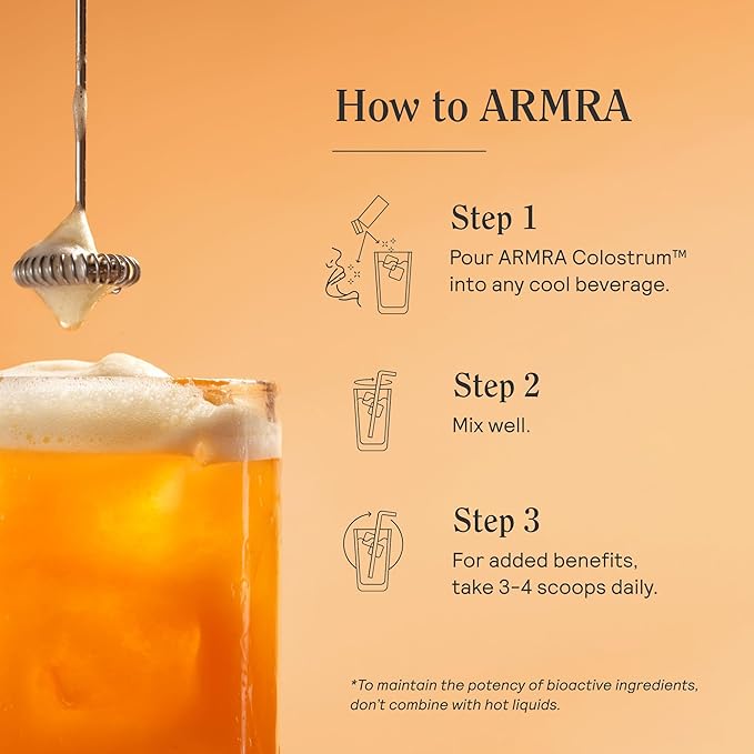 ARMRA Colostrum Powder | Blood Orange | Gut Health & Bloating | Skin & Hair | Immunity | Keto, Gluten & Fat-Free | 60 Servings