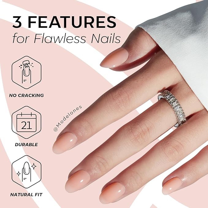 modelones Nude Short Press on Nails, Semi-Transparent Oval Fake Nails Kit Press Ons with Nail Glue, Adhesive Tabs, Nail File, Prep Pad, Manicure Stick, 32Pcs 16 Sizes, Valentines