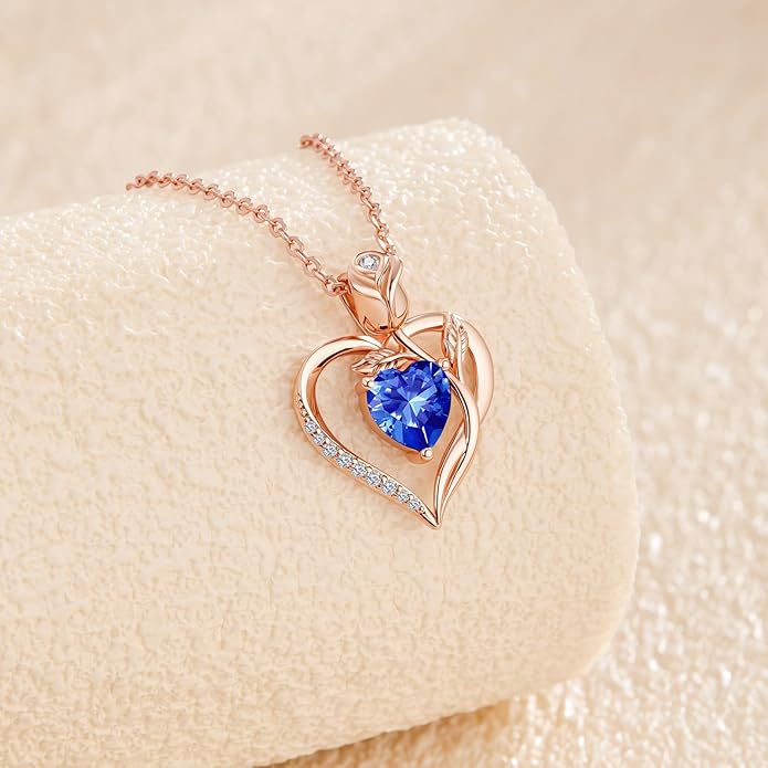 1.2CT Rose Heart Necklace Option of Moissanite or Lab-Grown Sapphire Ruby Emerald&More Necklace for Women Birthstone Girlfriend Necklace S925 Sterling Silver 18K White/Rose Gold Plated D Color VVS1 Gift for Wife Mother Daughter for Birthday Anniversary...
