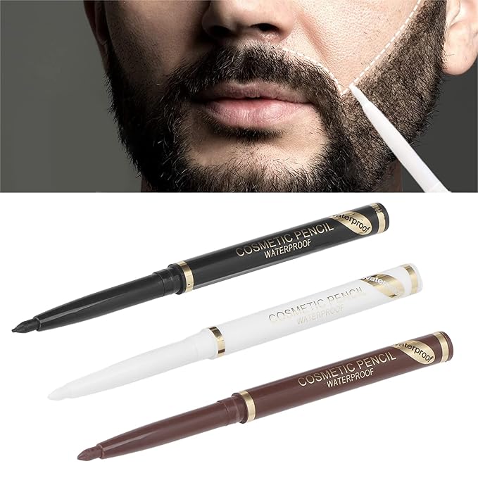 Beard Template Shaping Tool Set, Water Proof Sweatproof Beard Pencil Filler for Men, Ergonomic Contour Design, Includes 3 Beard Pencils and 1 Beard Shaper, White