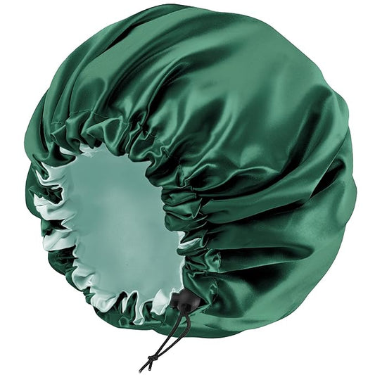 Edoneery Silk Bonnet for Sleeping Women, Ajustable Double Layer Satin Bonnet for Curly Hair(Green)