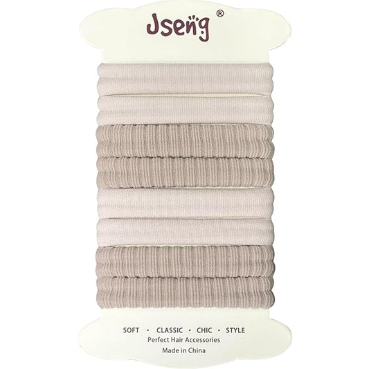 Jseng 8Packs Seamless Hair Ties for Women - Soft No Damage Elastic Hair Accessories for Thick Curly Hair - Soft Beige