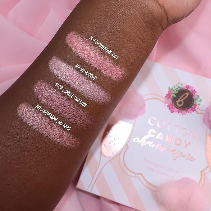 Beauty Bakerie Powder Blush Makeup Palette for Face & Cheeks, Matte and Metallic Highlighter Make up Set, 4 Highlight Shades, Cotton Candy Champagne