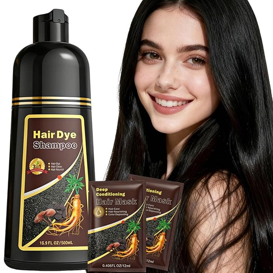Hair Dye Shampoo 3 in 1 for Women & Men, 100% Gray Coverage Root-to-Tip Coloring & Care, Long-Lasting Hair Color Shampoo with Natural Extracts, Easy Home Use for All Hair Types 16.9 fl oz (Black)
